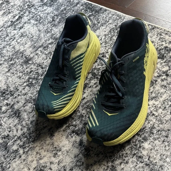 Men’s Hoka Rincon Athletic Shoes in Navy and Lime - Picture 2 of 9
